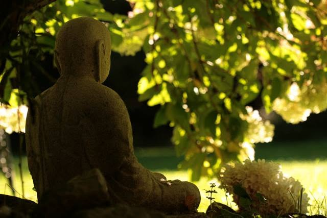 Silhouette paisible d’un bouddha dans un jardin